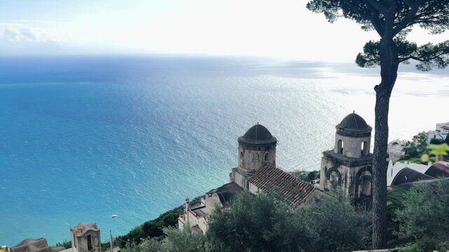 Ravello village with churches over sea, Amalfi coast of Italy