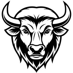 Obraz premium Black and white bison head silhouette isolated on white background
