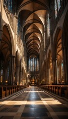 Fototapeta premium Grand Cathedral Nave Sunlight interior gothic architecture