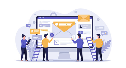 Fototapeta premium Email Marketing Team Collaborative Digital Strategy Design on a Large Screen