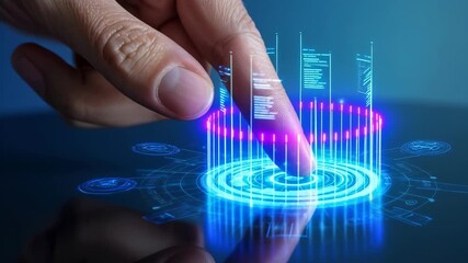 Finger touching glowing holographic digital interface with futuristic hand technology and ai elements creating innovative interaction edge - Powered by Adobe