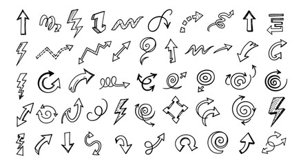 Fototapeta premium Hand-Drawn Arrows and Lightning Symbols in Black and White