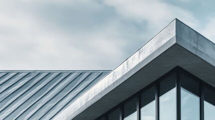 Fototapeta premium Modern roof membrane with reflective surface and minimalist architectural design
