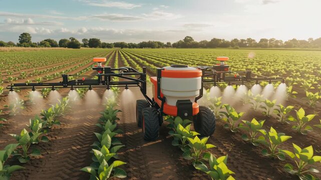 Autonomous farm machine and agricultural robot spray crops with precision using ai technology for efficient sustainable agriculture and healthy crop