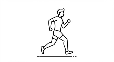 A line drawing of a man running in athletic gear with a determined look on his face in black and white