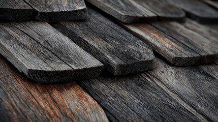 Weathered wooden roof shingles with natural grain patterns