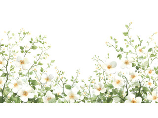 Delicate white flowers and greenery on a black background.