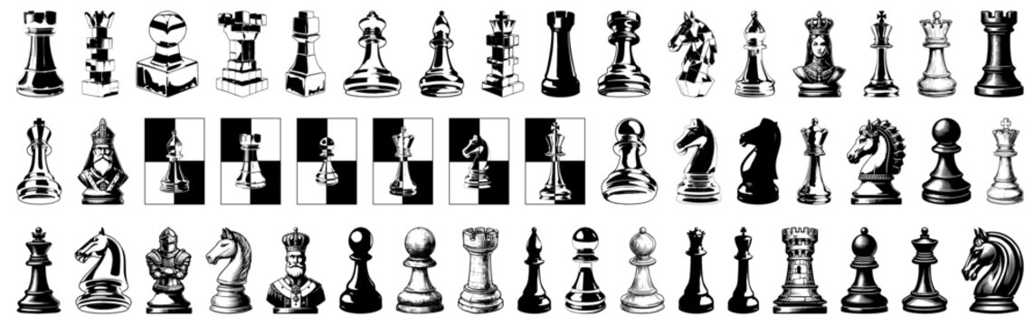 Detailed chess pieces in a row, showcasing strategic game elements perfect for designs related to strategy, competition, and intellectual games