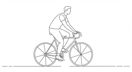 A simple line drawing of a person riding a bicycle on a flat surface in a minimalist style image art