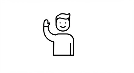 Illustration of a man with a smile waving his hand in a friendly greeting gesture outline drawing design