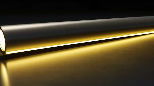 Sleek modern LED light fixture casting a warm glow on a smooth surface in a dark setting