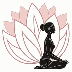Yoga Meditation Silhouette with Pink Lotus Flower Vector Design