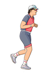 One person athlet running in competetion, side view, realistic hand drawn vector illustration