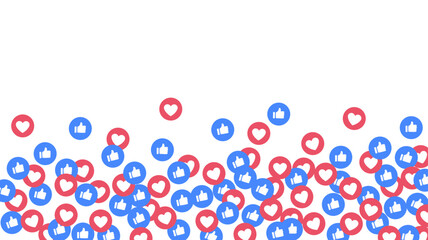 Vector illustration of a seamless background filled with social media icons and symbols of like, hearts, and thumbs up, engagement-themed designs, digital marketing, influencer content