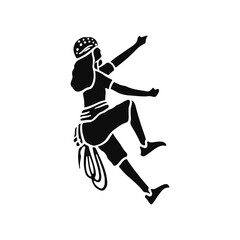 Confident climber ascending a rock face with determination, reaching for the summit, adventure and challenge