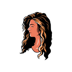 Elegant profile of a woman with flowing dark hair, creating a sense of peace and serenity for beauty and wellness