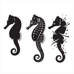 legendary seahourse tattoo illustration, black vector art of elegant mythical hybrid
