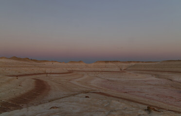 The colors of Tiramisu Canyon in Mangystau at sunrise, Kazakhstan