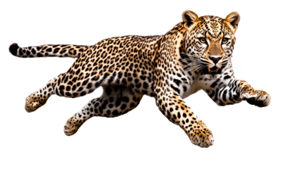 Leopard leaps gracefully in mid air showcasing its agility