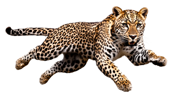Leopard leaps gracefully in mid air showcasing its agility
