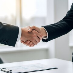 Handshake Deal: A close-up shot of a firm handshake seals a business agreement, signifying trust, collaboration, and successful partnership. Capturing the essence of negotiation, professionalism.