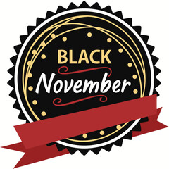 Black November 3D Sale Badge – Golden and Red Promotional Design