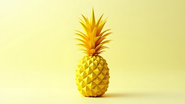 Vibrant yellow pineapple artfully rendered with a modern, geometric style against a soft, monochromatic background, perfect for tropical themes and summer designs.