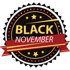 Black November 3D Sale Badge – Golden and Red Promotional Design