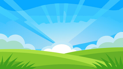 Obraz premium summer landscape with green grass and sky