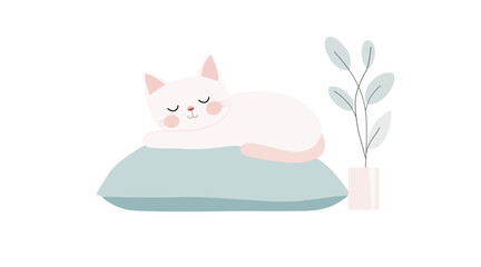 Illustration of a cat sleeping on a pillow.