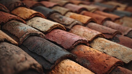 Weathered clay roof tiles with Mediterranean style texture