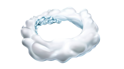 Fluffy cloud with a circular opening and bubbles in clear background