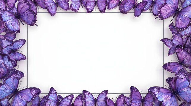Stunning purple butterflies create a vibrant border around a blank white space, perfect for invitations, announcements, or creative designs