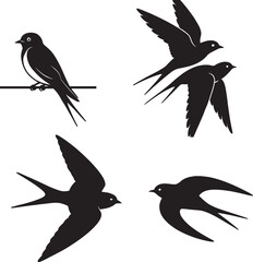 Swallow Silhouette EPS  Flying, Perched, and Gliding Bird Vector Isolated on White Background
