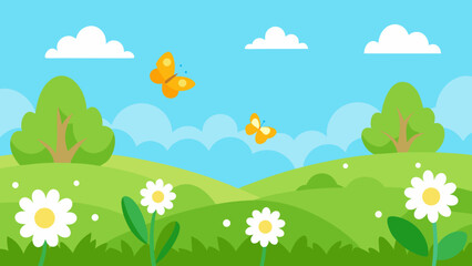 spring landscape with grass and flowers