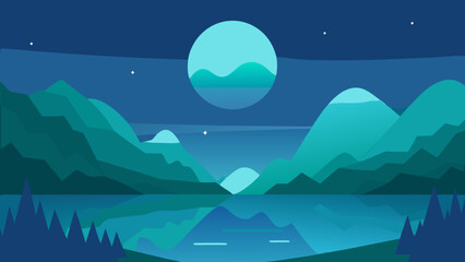 Fototapeta premium winter landscape with mountains and moon