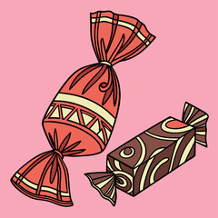 Elegant Pair of Wrapped Chocolates on Soft Pink Pastel Background &ndash; Sweet Luxury Vector