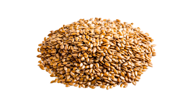 Brown flaxseeds on transparent background with natural texture