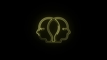 Glowing neon line sad face with rain cloud animation. Depression mental health icon HD video isolated on black background.