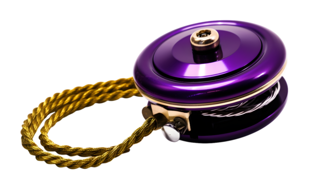 Purple yo yo with gold string professional toy for kids and adults trick play on transparent background