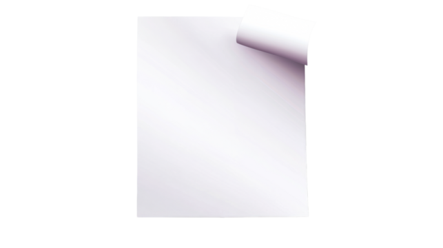 Blank paper with a subtle curl in a transparent background