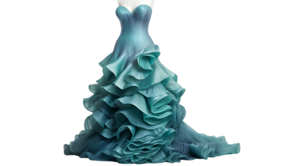 Buy teal ruffle dress online beautiful gown for prom or special occasion on transparent background