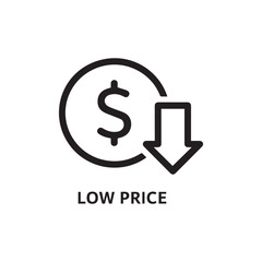 Low Price Illustration Featuring Currency Symbol and a Downward Arrow, Signifying Reduced Cost