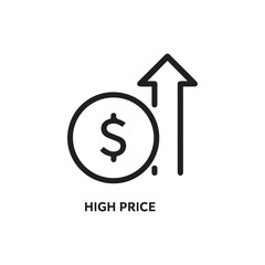 Illustration of a Dollar Coin with Upward Arrow Signifying High Prices or Inflation in the Economy and Market