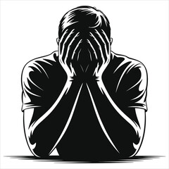 Overwhelmed Man Silhouette: Stress, Depression & Despair Vector