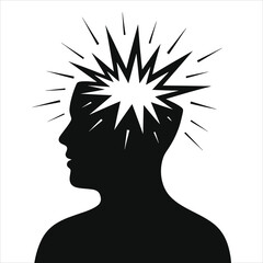 Exploding Head Vector: Sudden Idea, Migraine, or Mental Breakthrough Silhouette