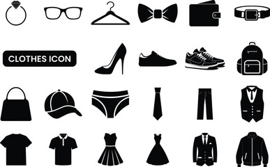 Minimal Fashion and Clothing Silhouette Icons Collection on Transparent Background