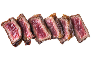 Sliced grilled beef steak pieces isolated on transparent background