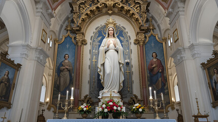 Immaculate Heart of Mary, statue on the altar of the Saint Joseph in the Church of the Assumption of the Virgin Mary in Klostar Ivanic, Croatia