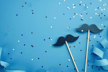 Movember animated blue background with mustache and ribbons - Powered by Adobe